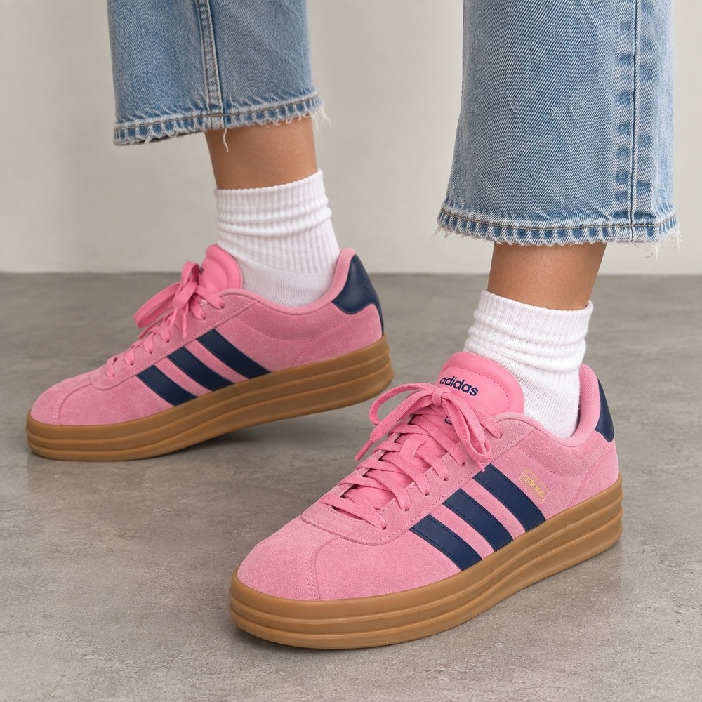 Adidas VL Court Bold Platform Shoes Bliss Pink Dark Blue Gold ID6993 Womens